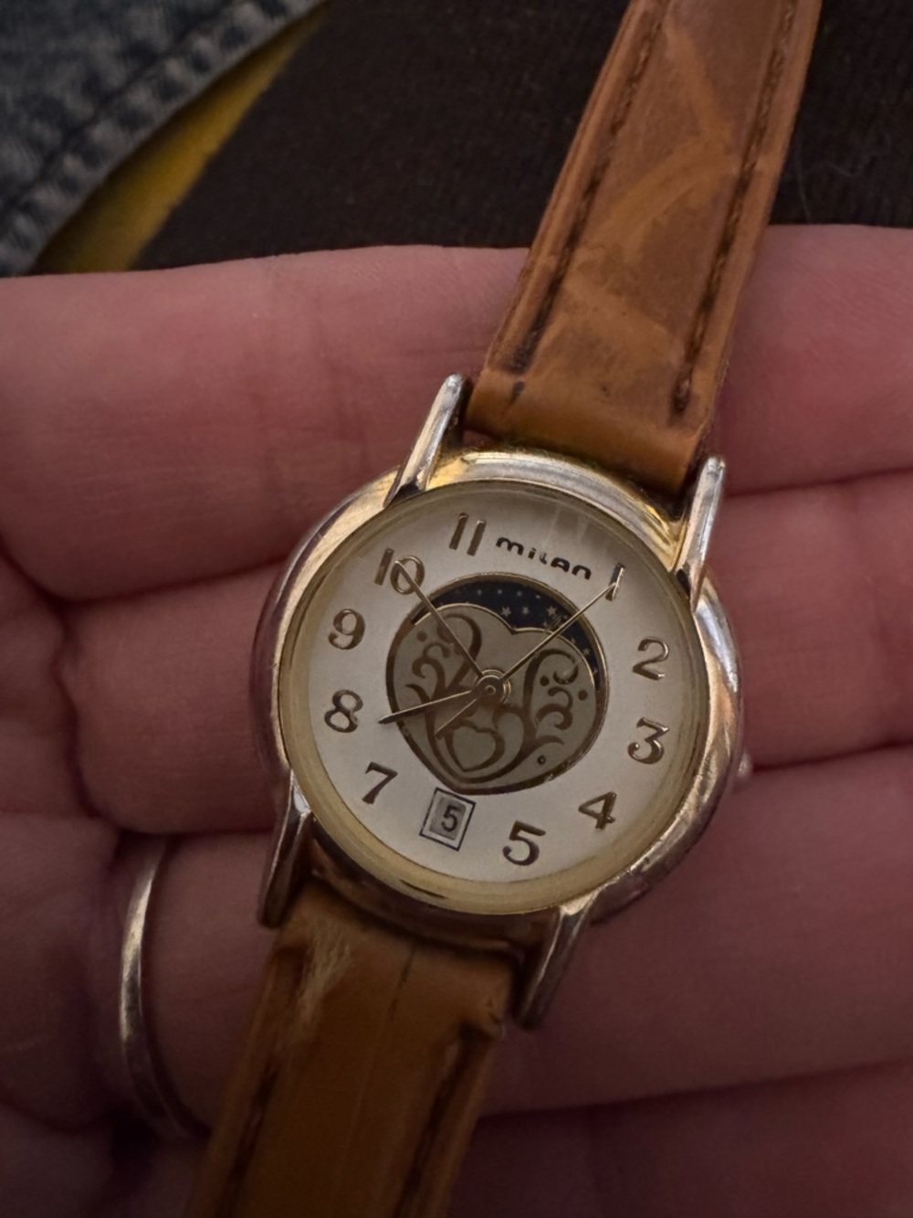 Vintage Milan Gold Tone Watch with Tan Leather Strap
